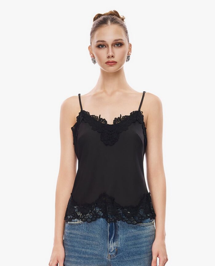 Women's V-neck tank top with lace trim